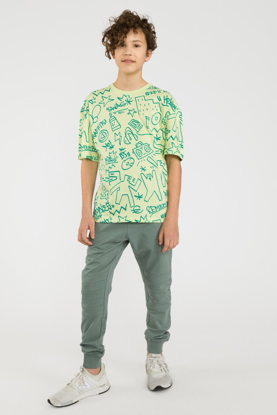 Wzorzysty zielony t-shirt oversize MARKER - 41279