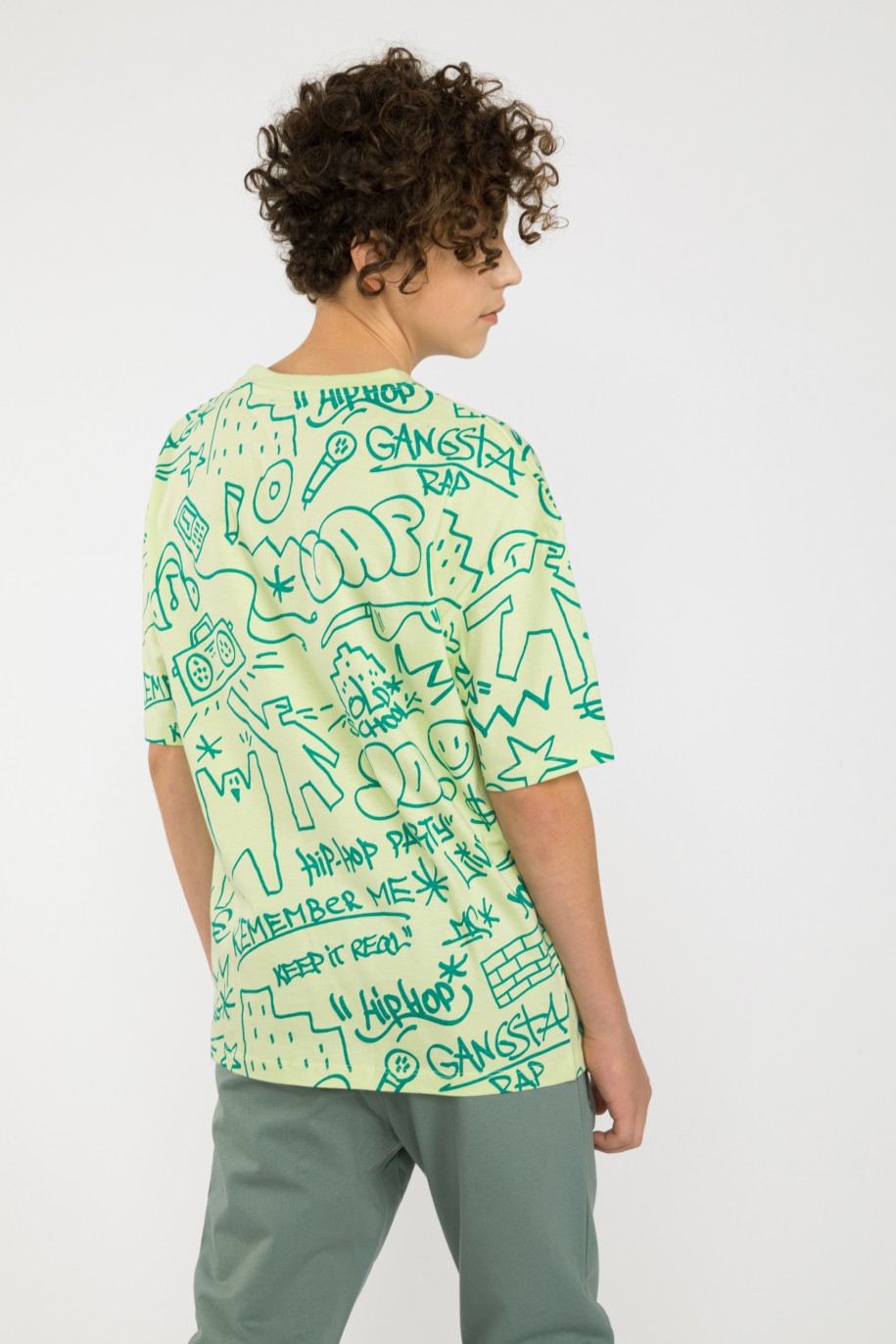 Wzorzysty zielony t-shirt oversize MARKER - 41280
