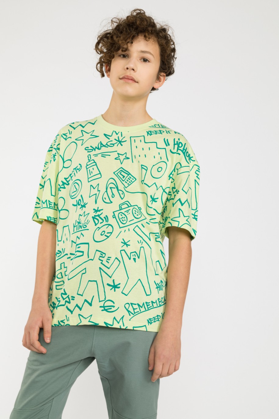 Wzorzysty zielony t-shirt oversize MARKER - 41281