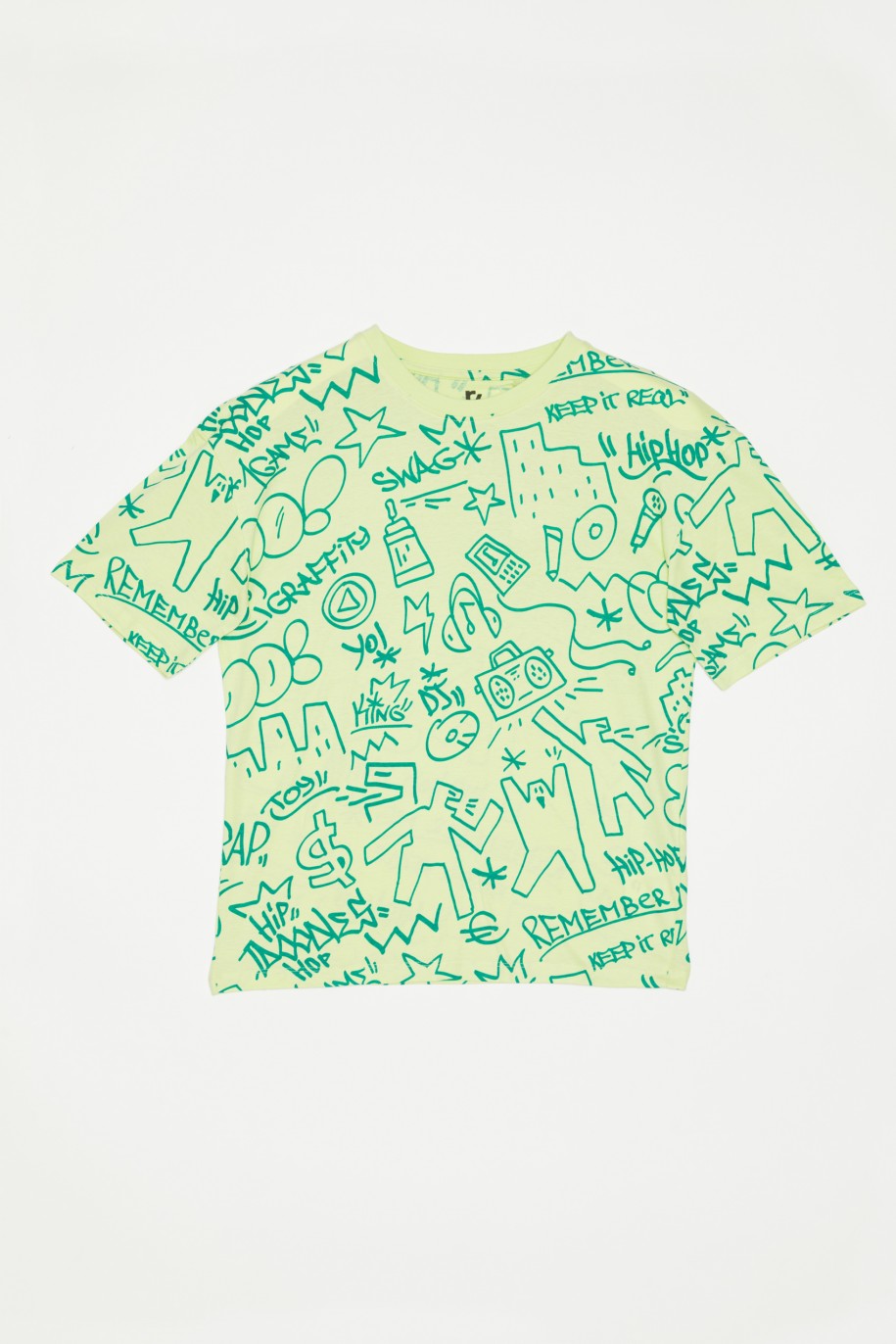 Wzorzysty zielony t-shirt oversize MARKER - 41284
