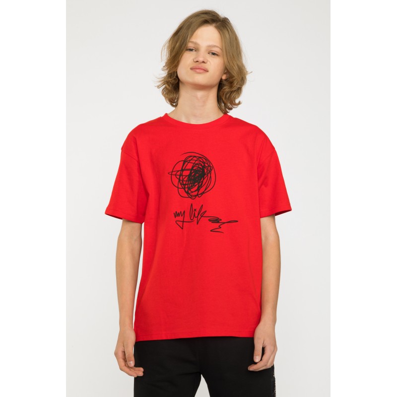 Czerwony t-shirt z nadrukiem MESS - 41397