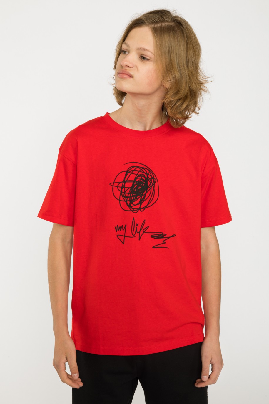 Czerwony t-shirt z nadrukiem MESS - 41399
