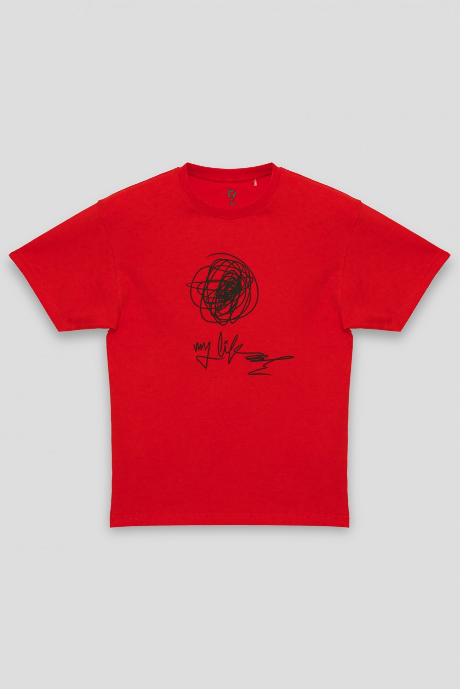 Czerwony t-shirt z nadrukiem MESS - 41400