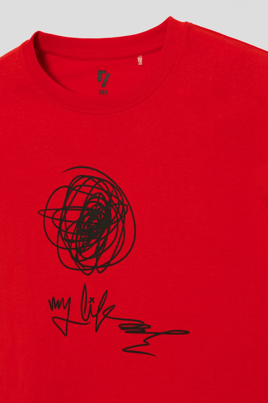 Czerwony t-shirt z nadrukiem MESS - 41401