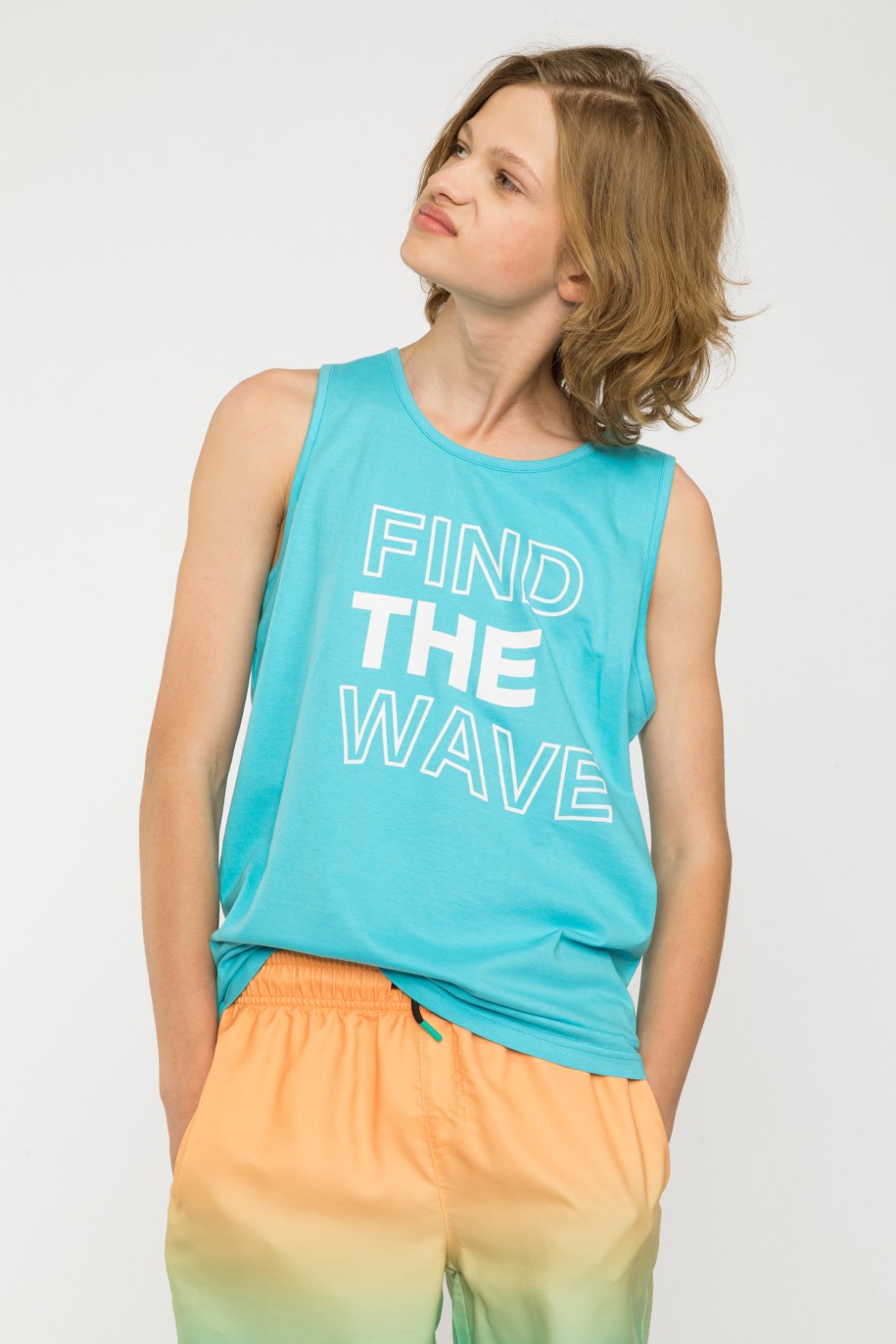 Niebieski t-shirt bez rękawów FIND THE WAVE - 41429