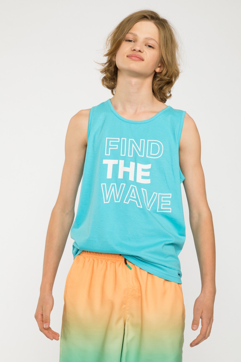 Niebieski t-shirt bez rękawów FIND THE WAVE - 41431