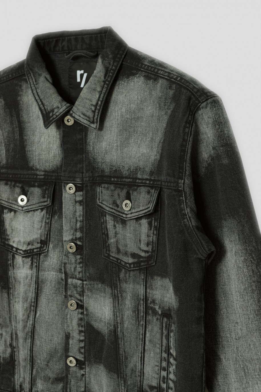 Czarna jeansowa kurtka dla chłopaka z efektem odbarwienia - 41485