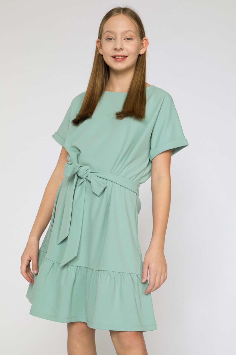 Miętowa sukienka z falbanką dla dziewczyny - 41643