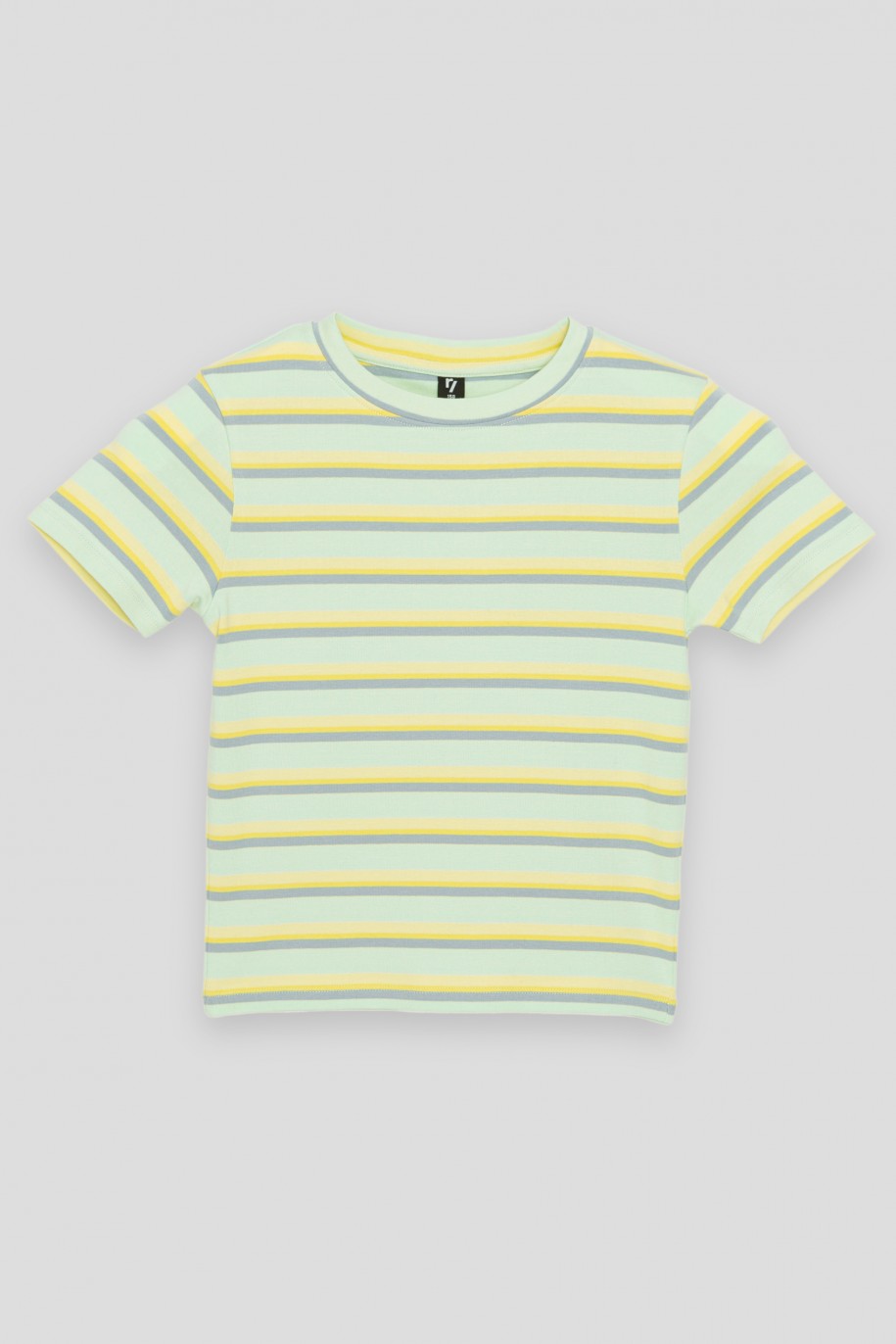Zielony pastelowy t-shirt w paski - 41675