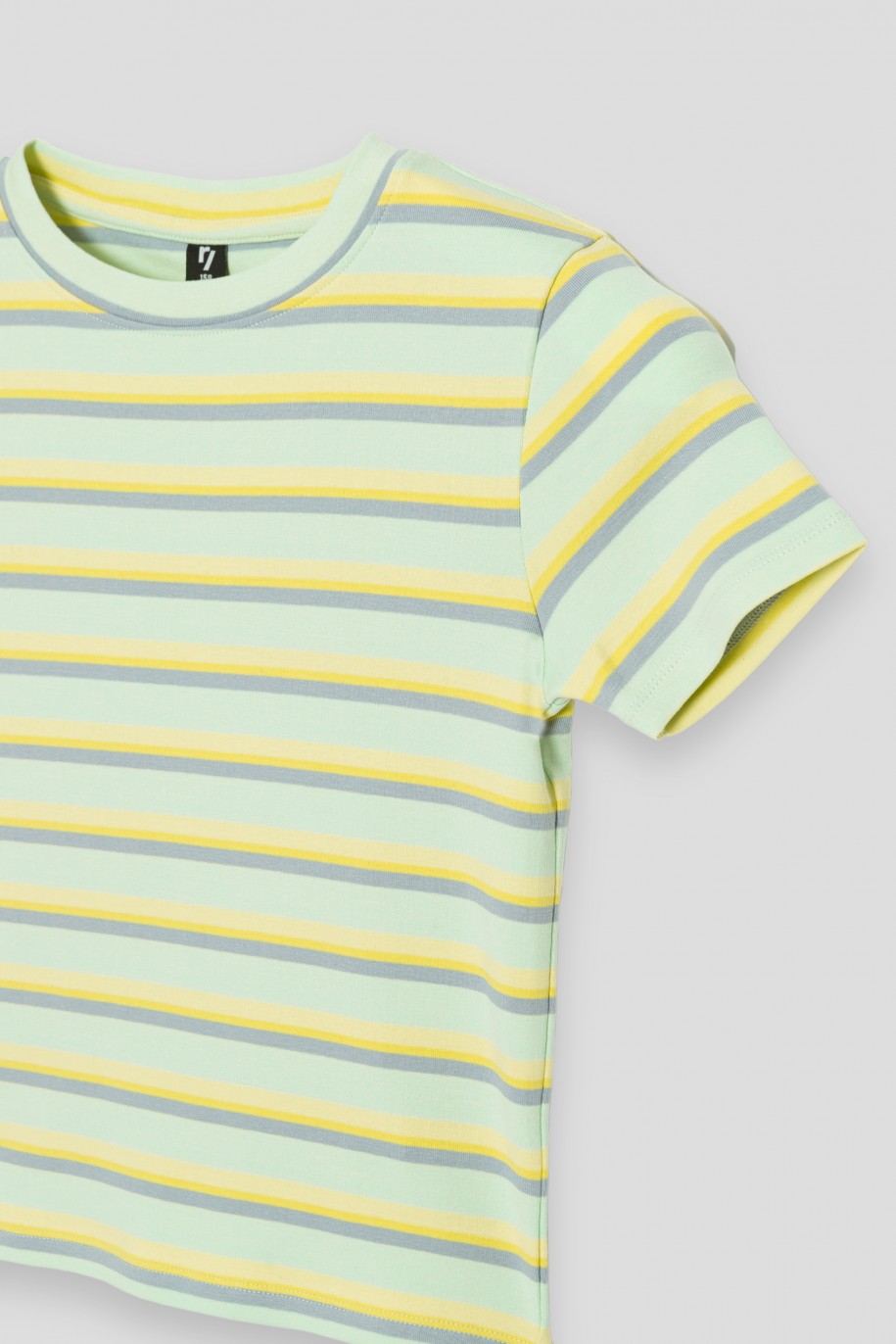 Zielony pastelowy t-shirt w paski - 41676