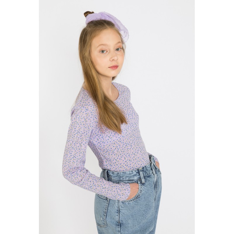 Fioletowa bluzka z długim rękawem z wzorem w kwiaty dla dziewczyny - 41677