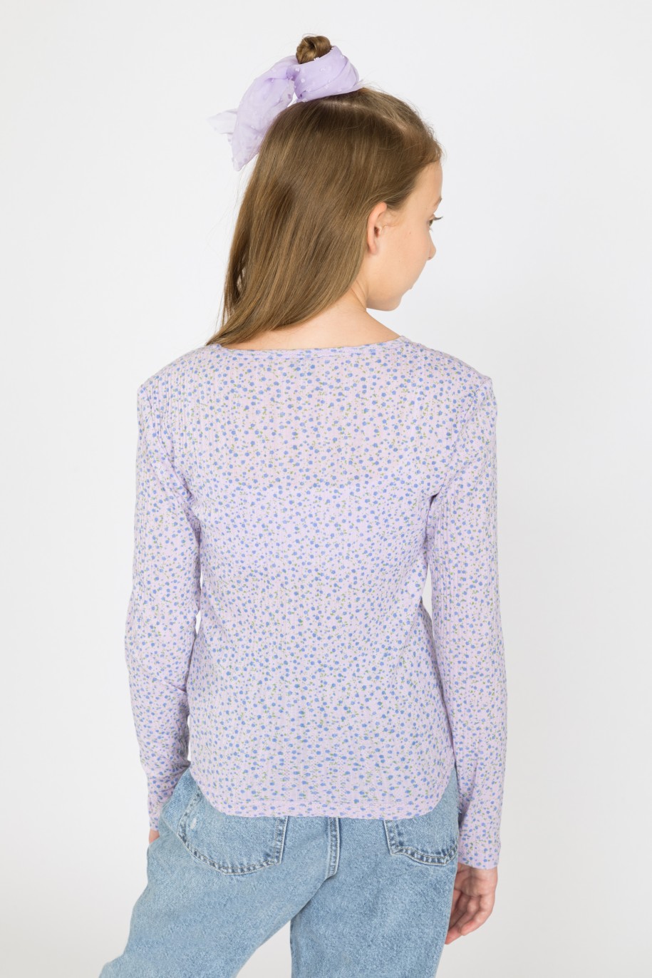 Fioletowa bluzka z długim rękawem z wzorem w kwiaty dla dziewczyny - 41678