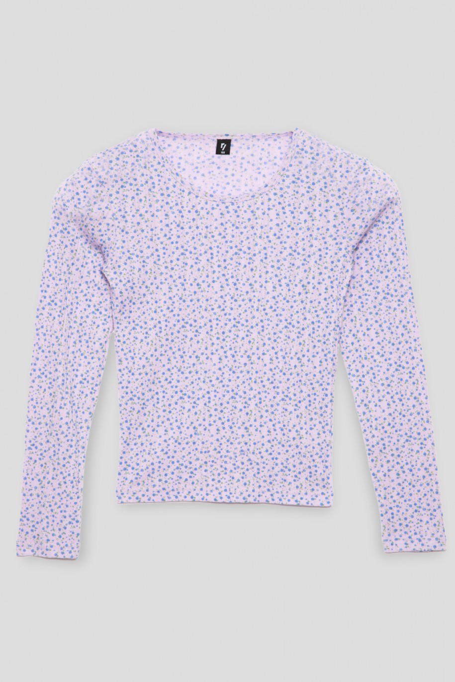 Fioletowa bluzka z długim rękawem z wzorem w kwiaty dla dziewczyny - 41682