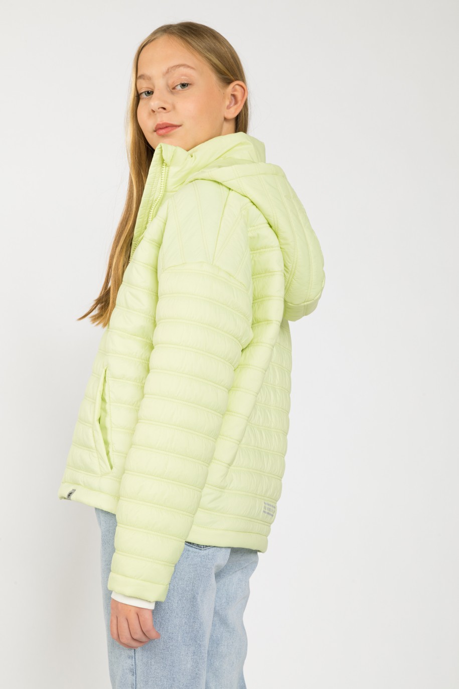 Limonkowa kurtka przejściowa z kapturem dla dziewczyny - 41749