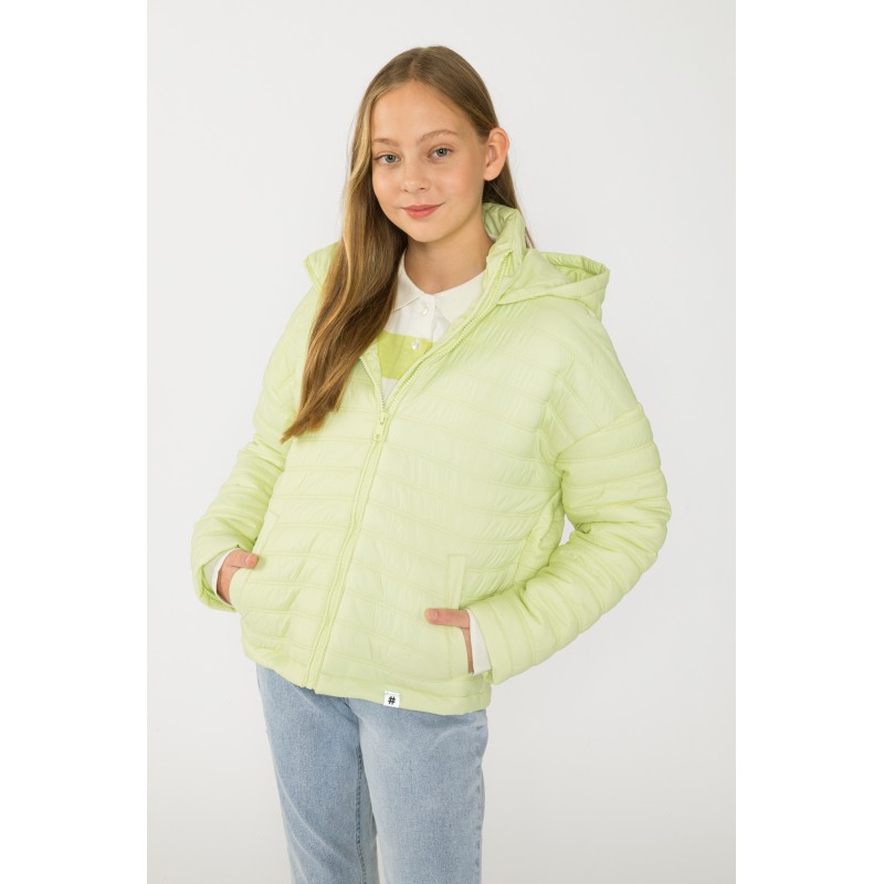 Limonkowa kurtka przejściowa z kapturem dla dziewczyny - 41750