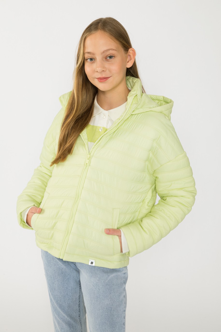 Limonkowa kurtka przejściowa z kapturem dla dziewczyny - 41750