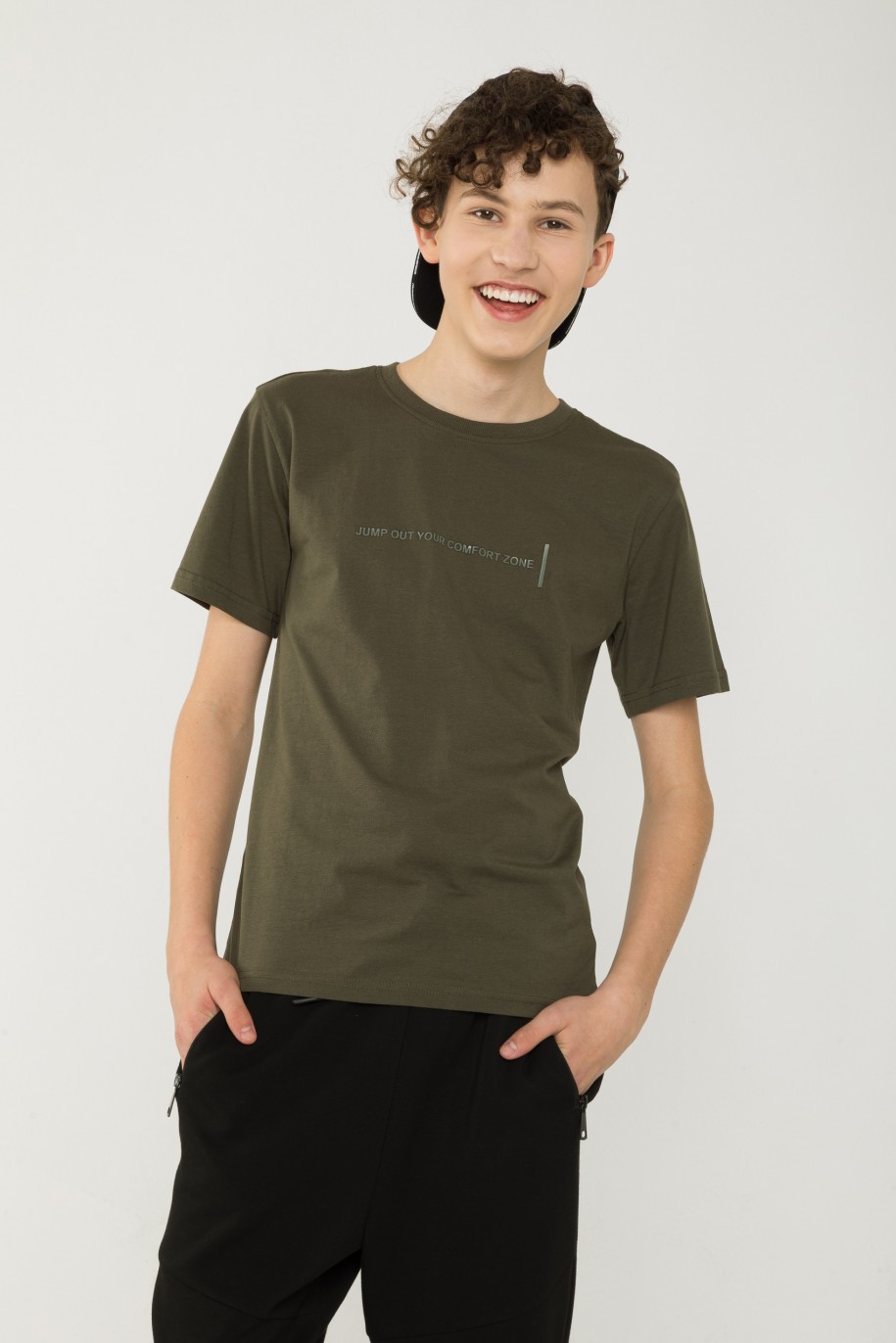T-shirt w kolorze khaki z nadrukiem - 41943