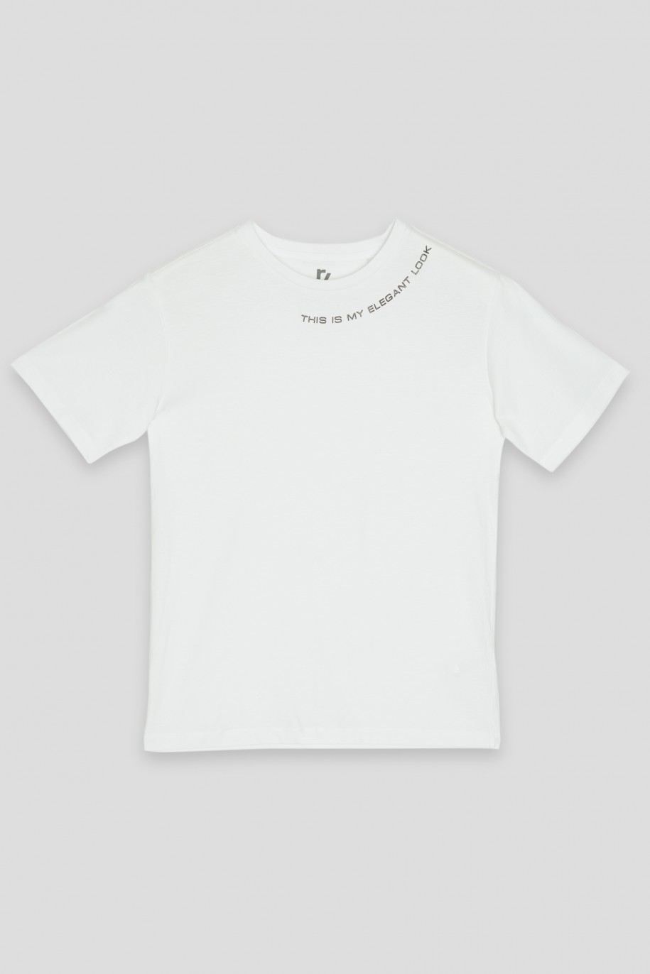Biały T-shirt z czarnym napisem - 41952