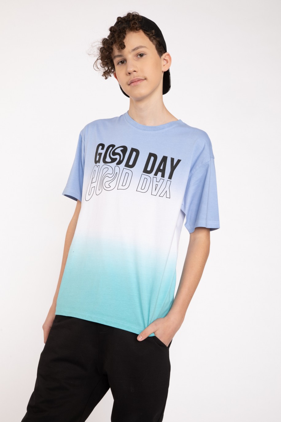 Wielobarwny T-shirt oversize z napisem - 42095