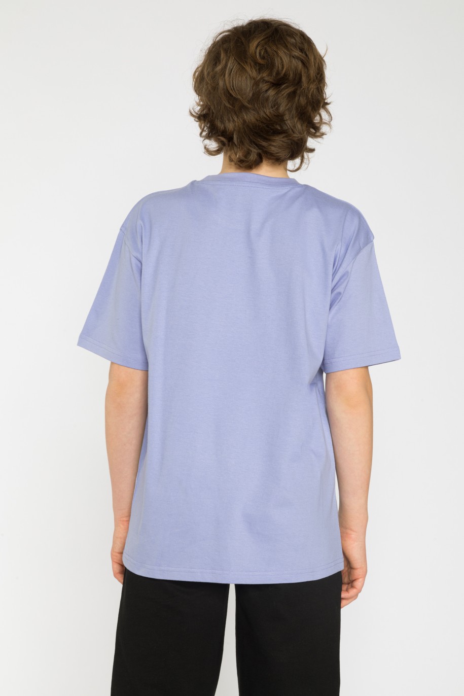 Liliowy T-shirt oversize z nadrukiem - 42213