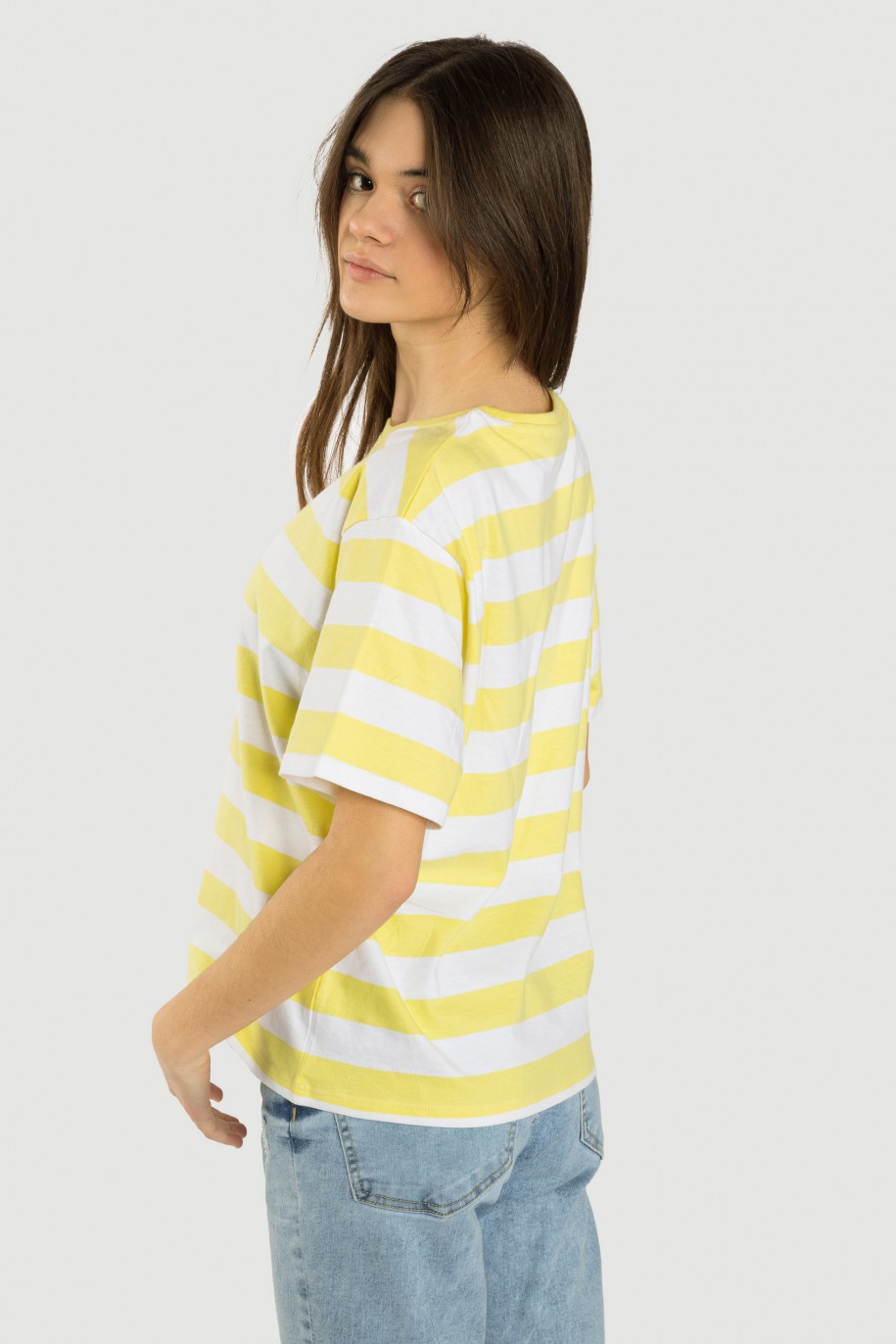 T-shirt w żółto-białe pasy - 42271