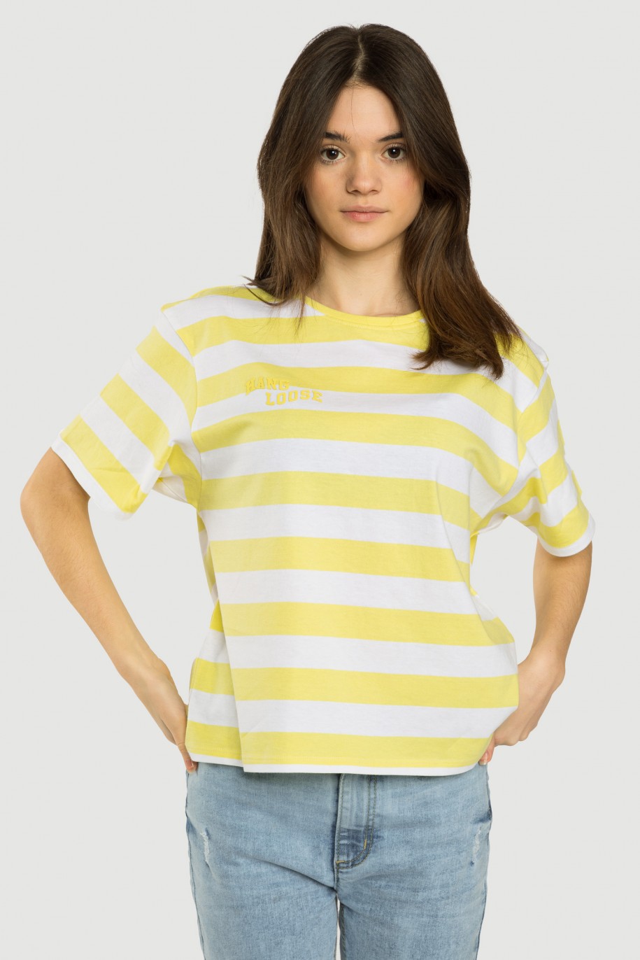 T-shirt w żółto-białe pasy - 42272