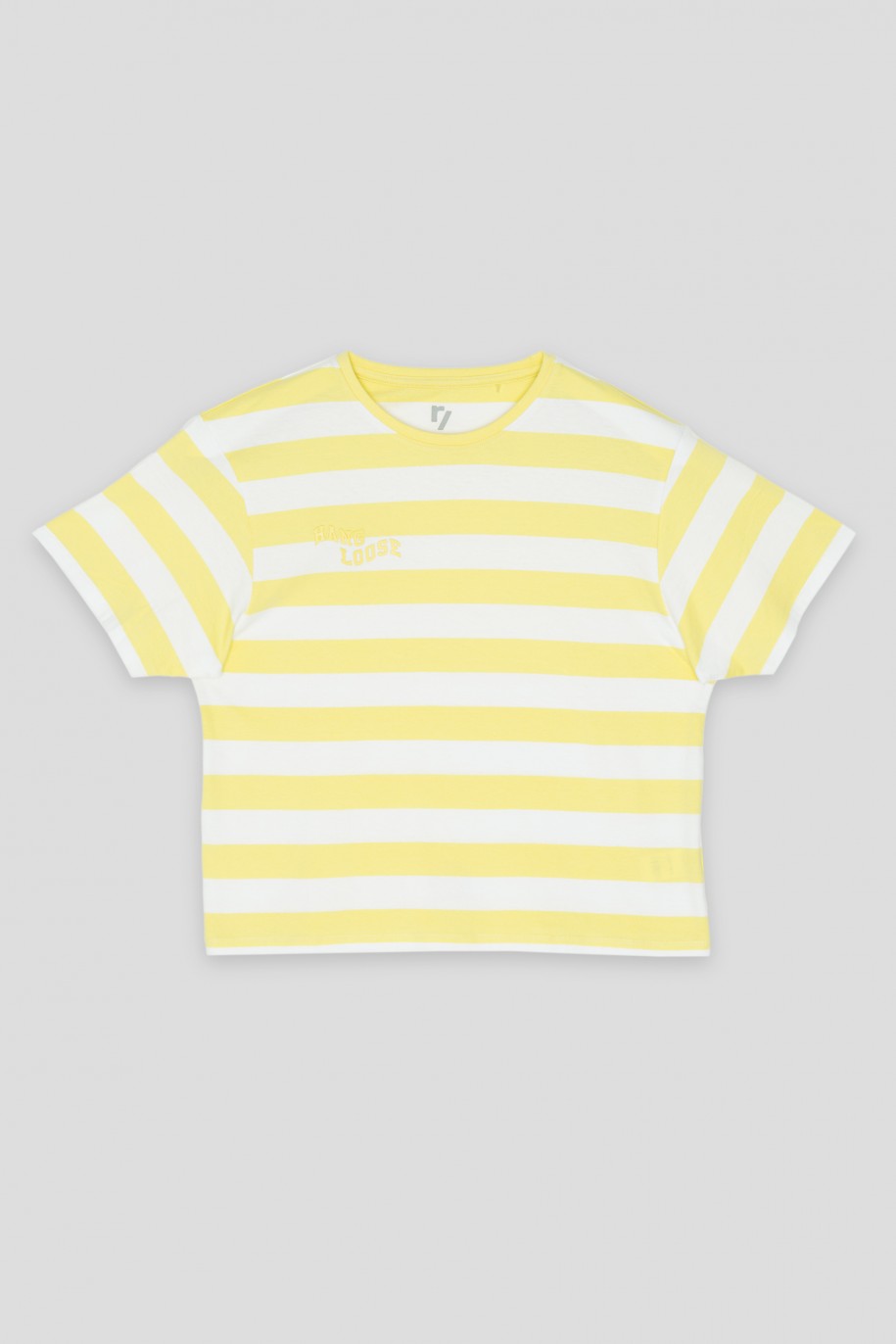 T-shirt w żółto-białe pasy - 42274