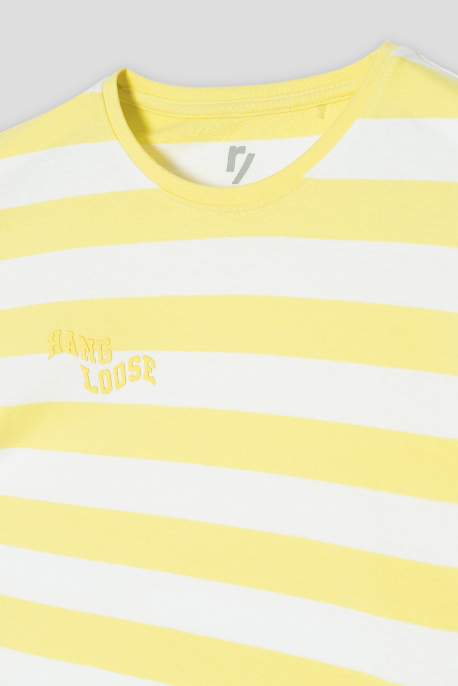 T-shirt w żółto-białe pasy - 42275