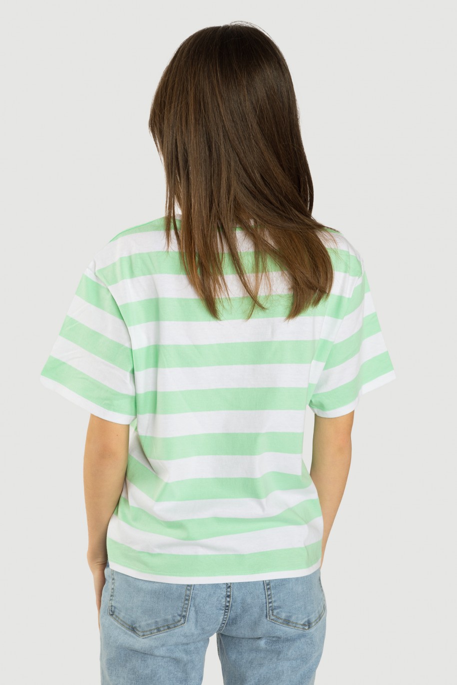 T-shirt w zielono-białe pasy - 42277