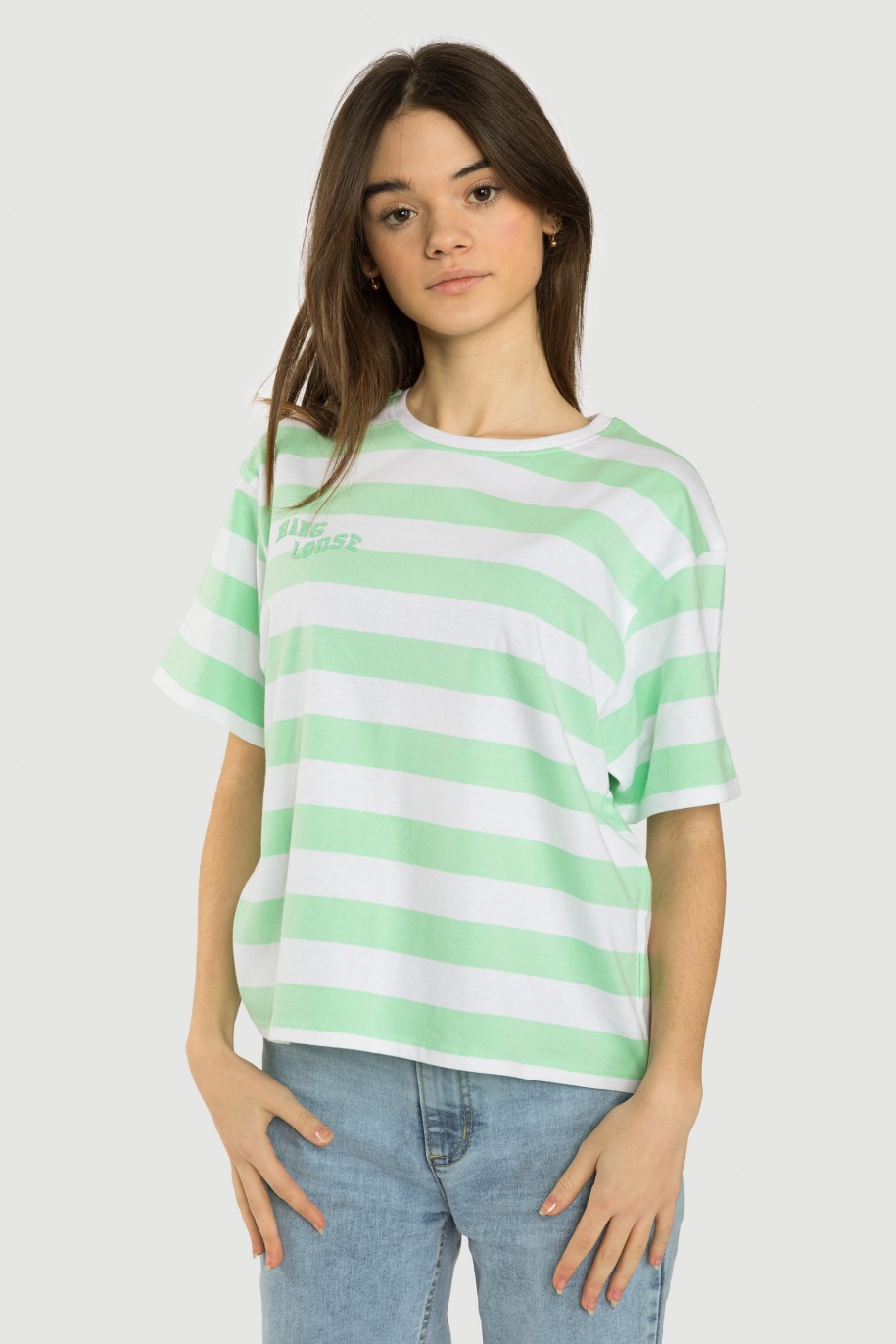 T-shirt w zielono-białe pasy - 42279