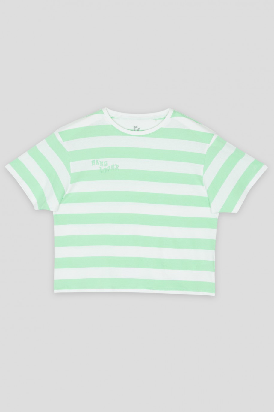 T-shirt w zielono-białe pasy - 42280
