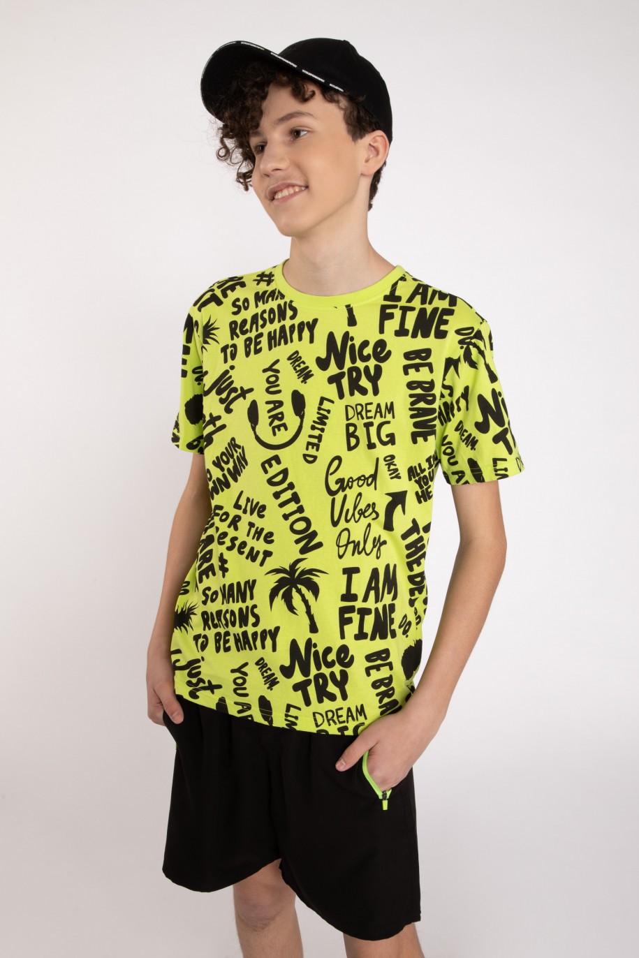 Limonkowy T-shirt z nadrukami - 42423