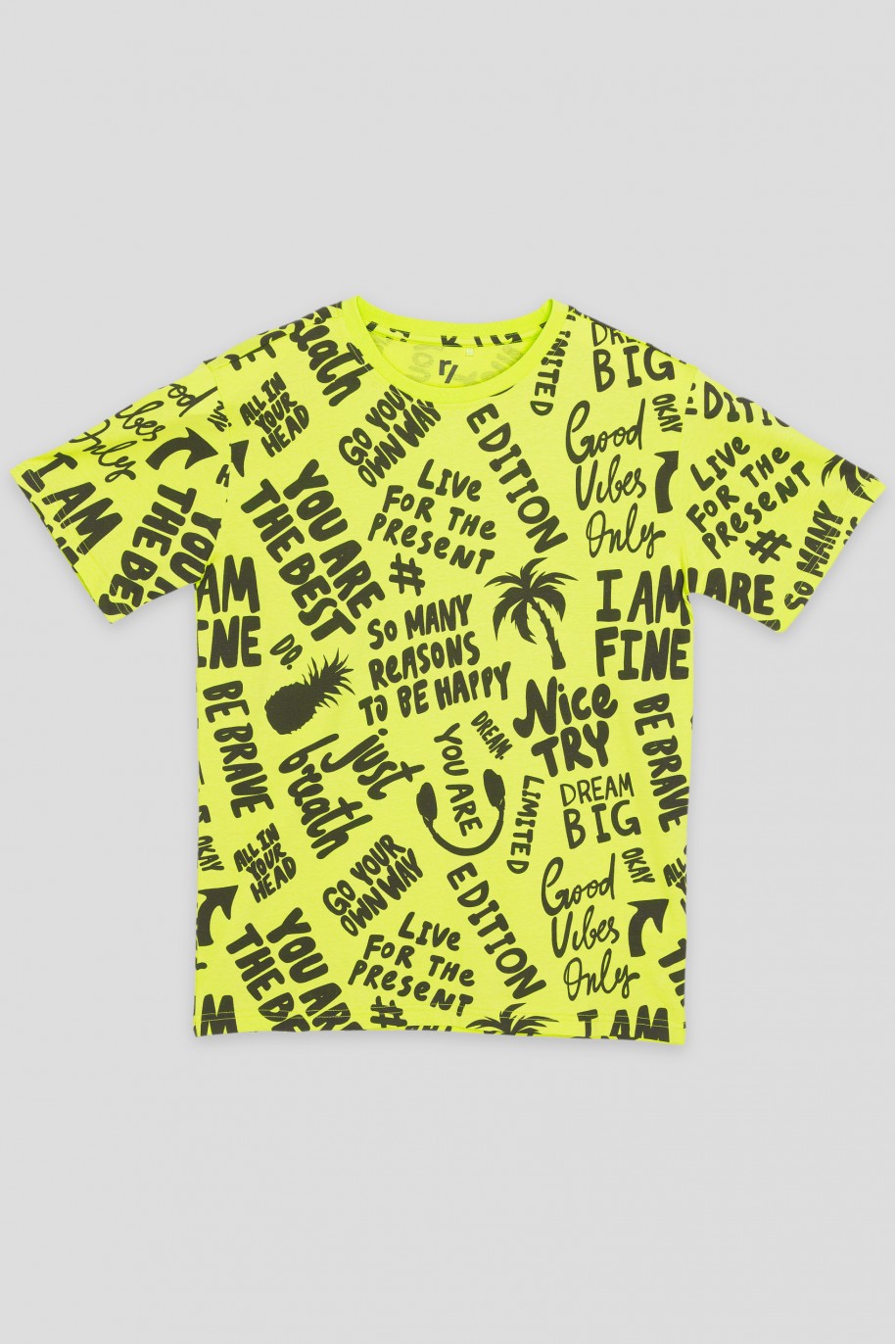 Limonkowy T-shirt z nadrukami - 42427