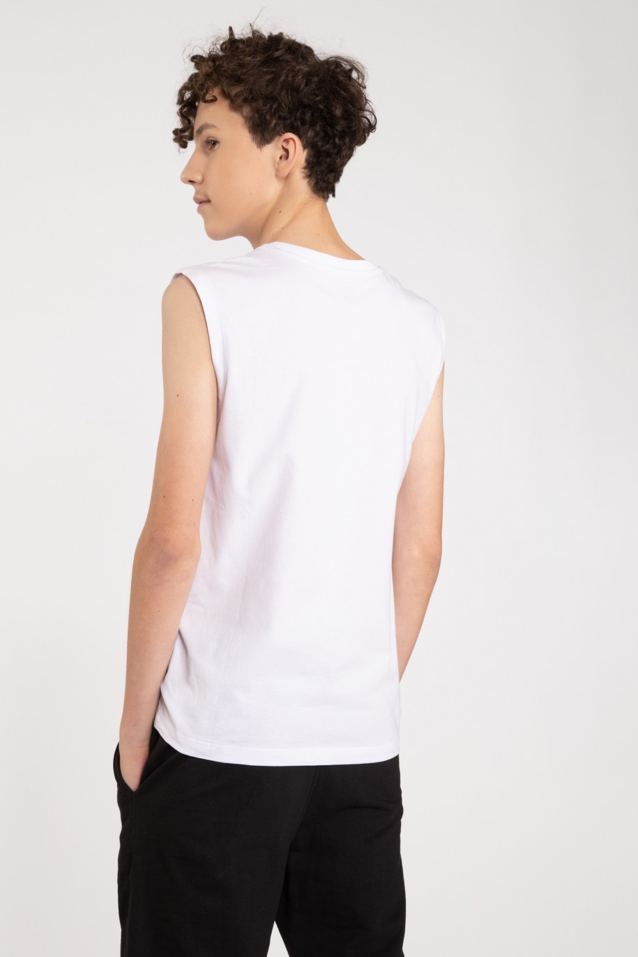 Biały T-shirt bez rękawów z nadrukiem - 42430