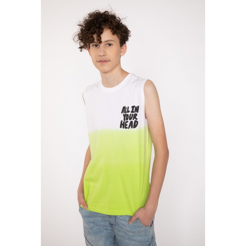 Biało-zielony T-shirt ombre bez rękawów - 42435