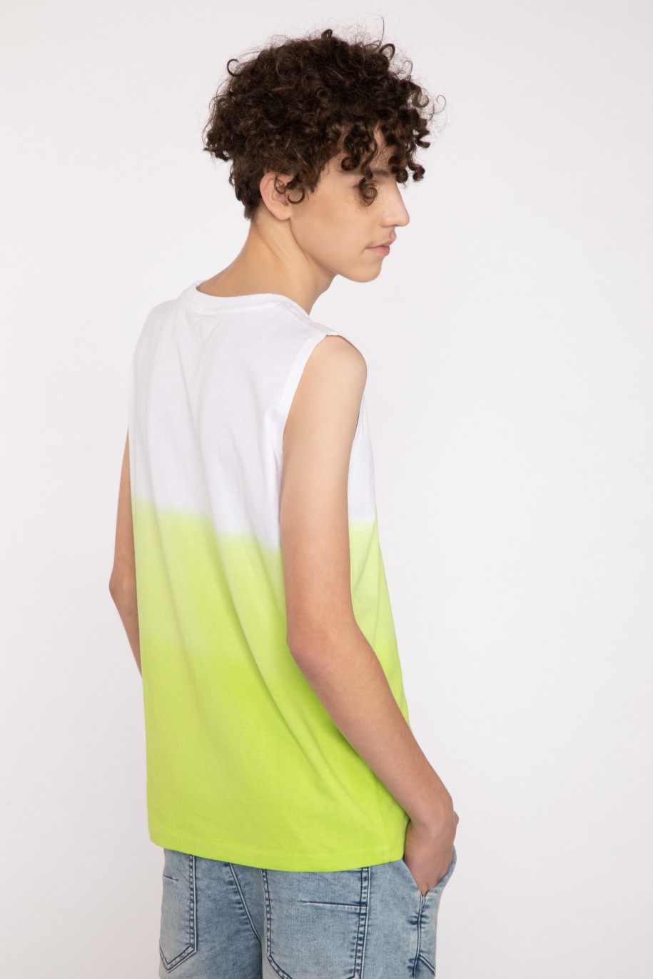 Biało-zielony T-shirt ombre bez rękawów - 42436