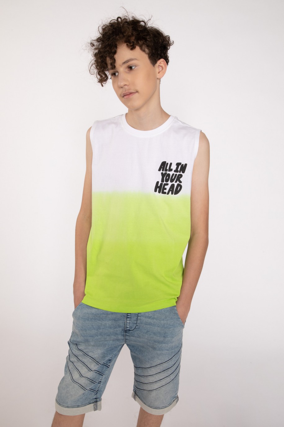 Biało-zielony T-shirt ombre bez rękawów - 42438