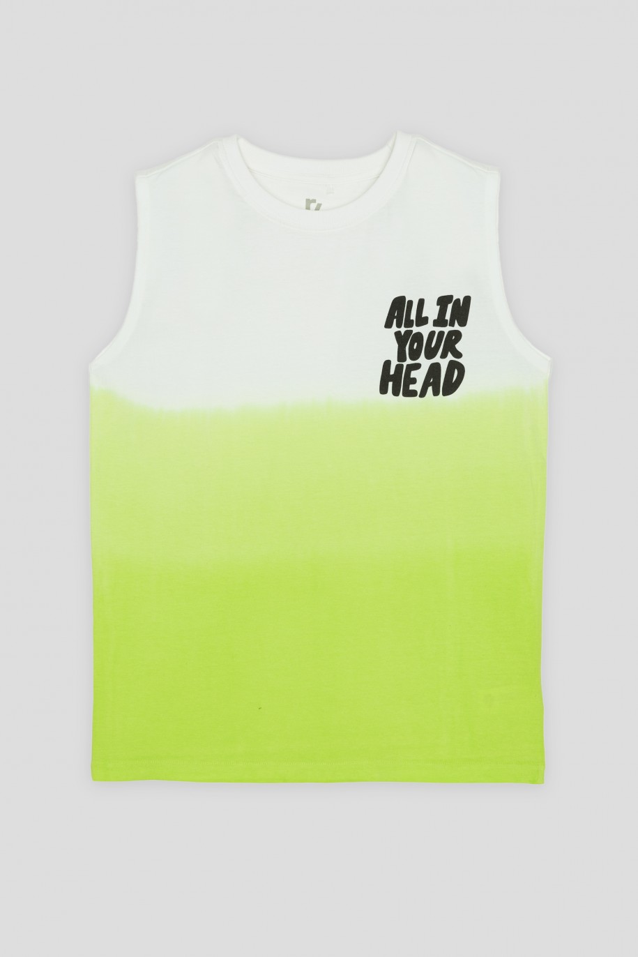 Biało-zielony T-shirt ombre bez rękawów - 42439
