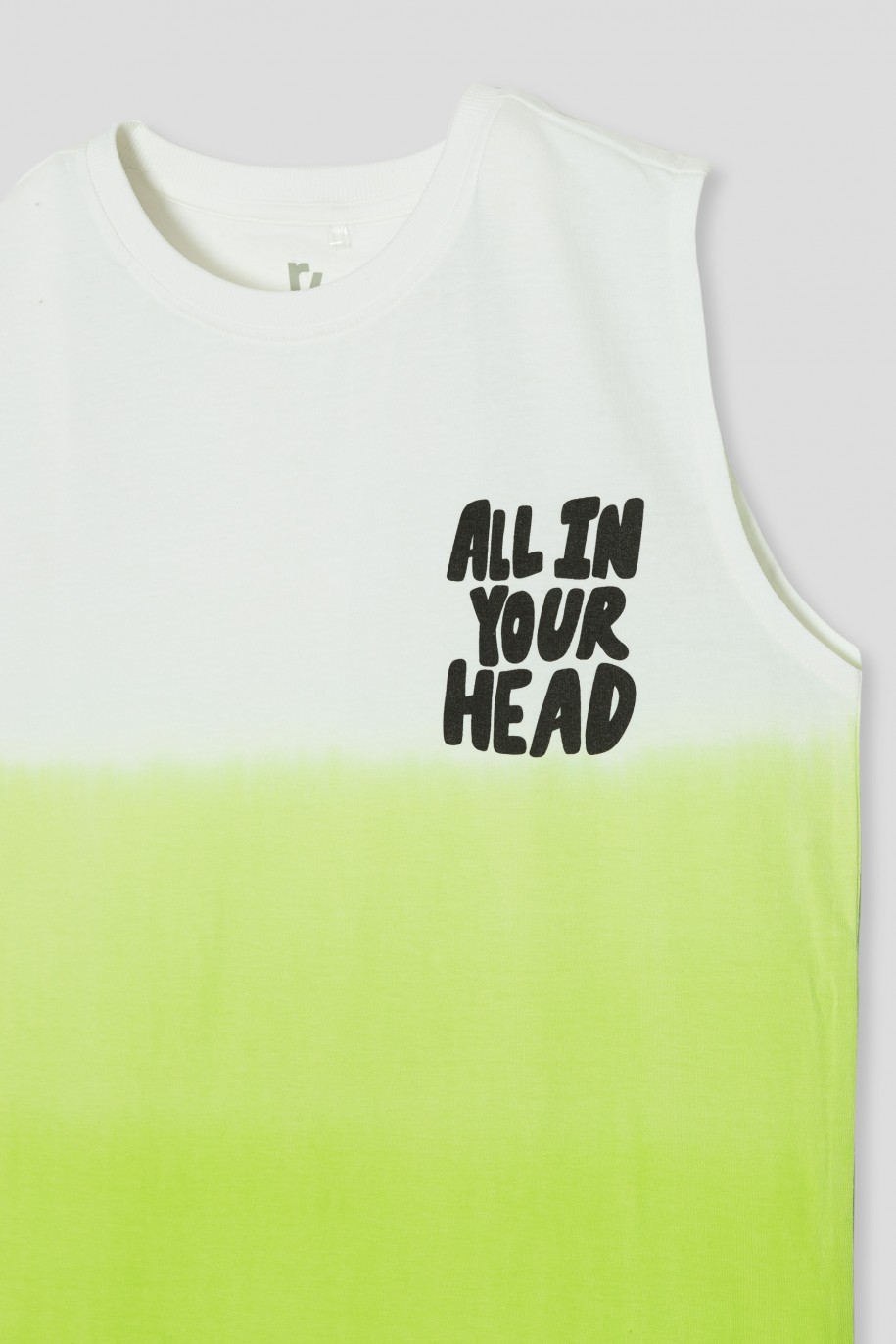 Biało-zielony T-shirt ombre bez rękawów - 42440