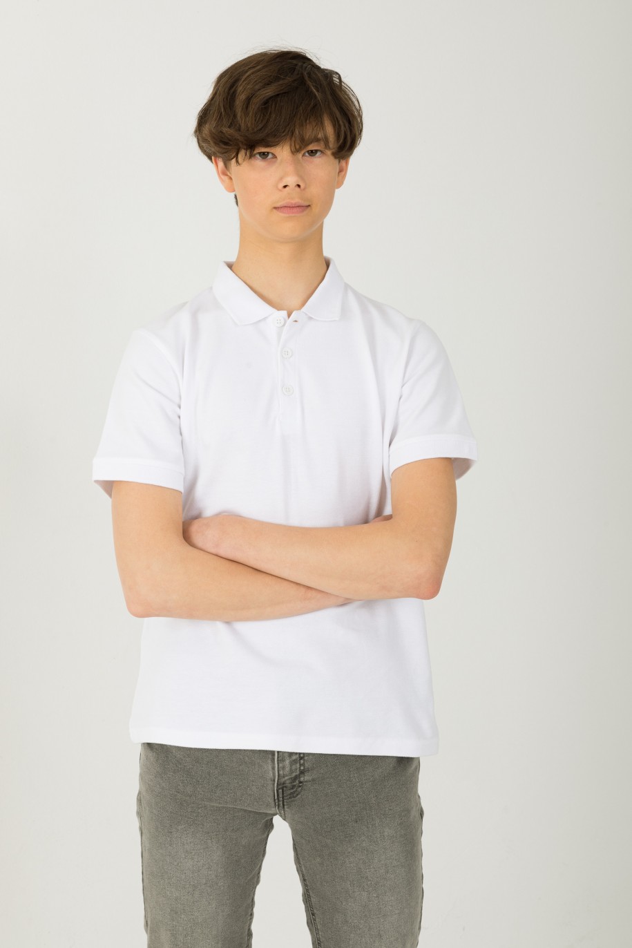Biała gładka koszula polo - 42469