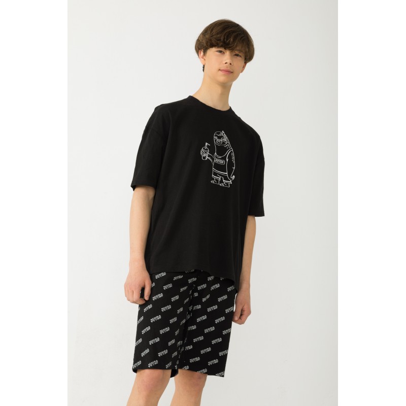 Czarna piżama T-shirt i spodenki - 42485