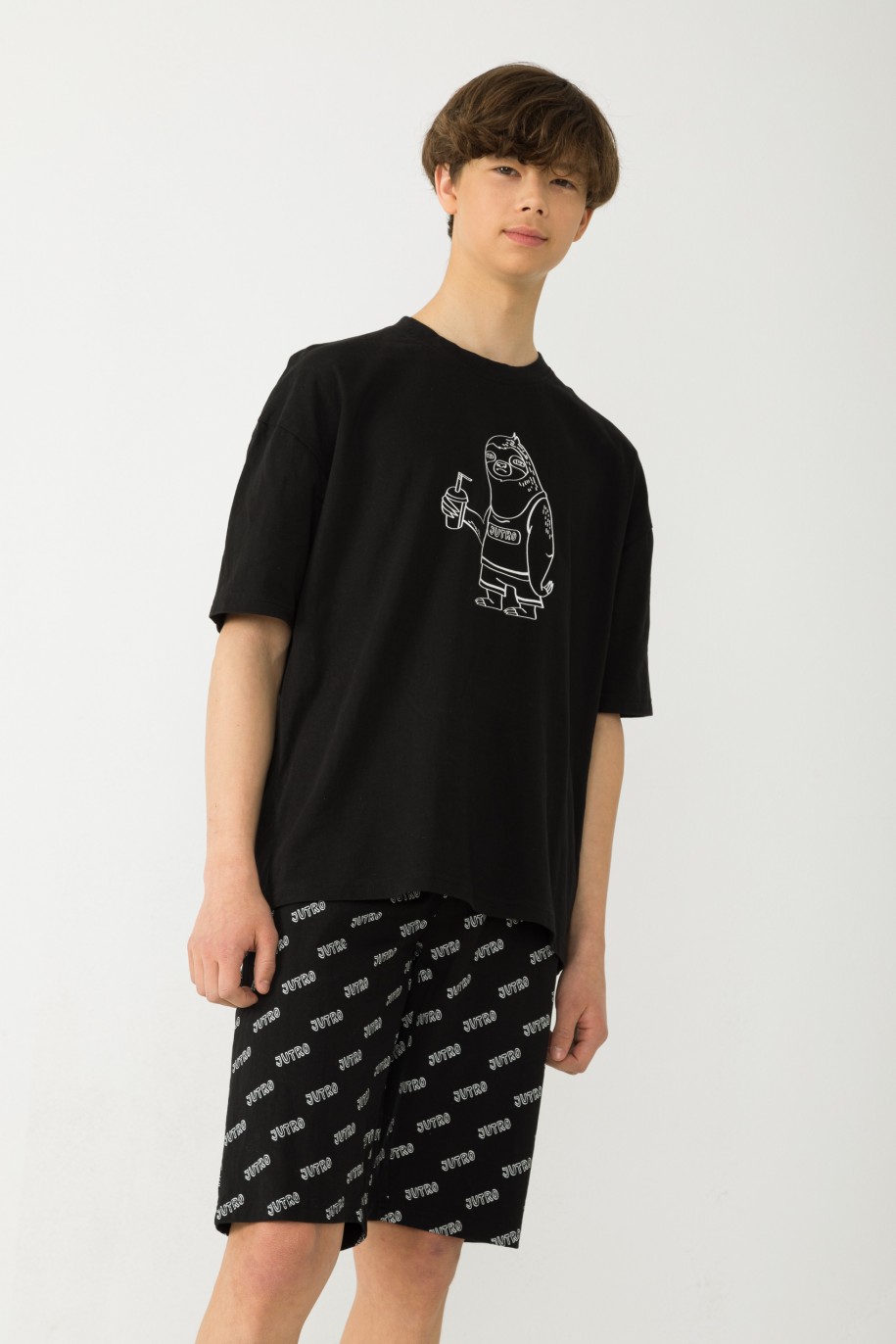 Czarna piżama T-shirt i spodenki - 42485
