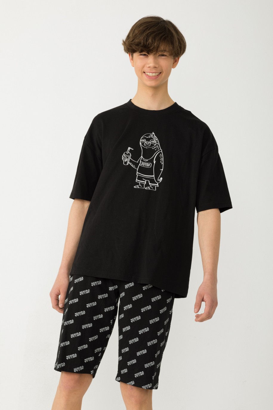 Czarna piżama T-shirt i spodenki - 42487