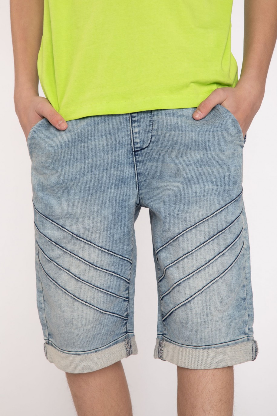 Niebieskie jeansowe krótkie spodenki na gumce - 42617