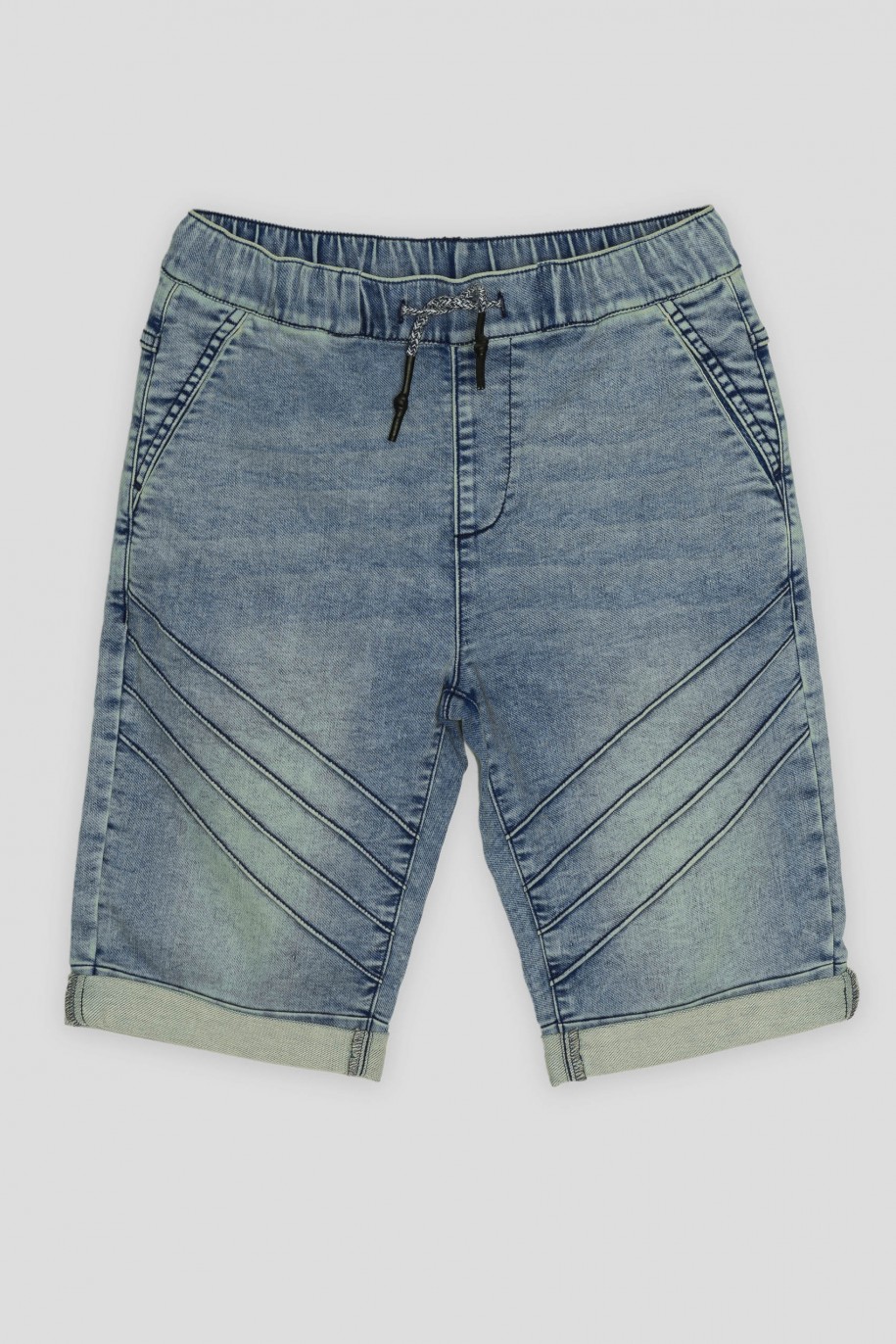 Niebieskie jeansowe krótkie spodenki na gumce - 42621
