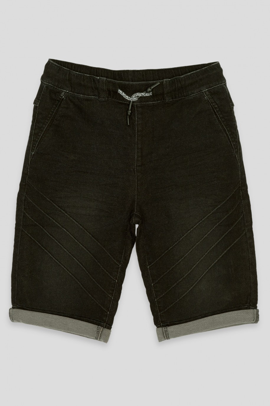 Czarne jeansowe krótkie spodenki na gumce - 42627