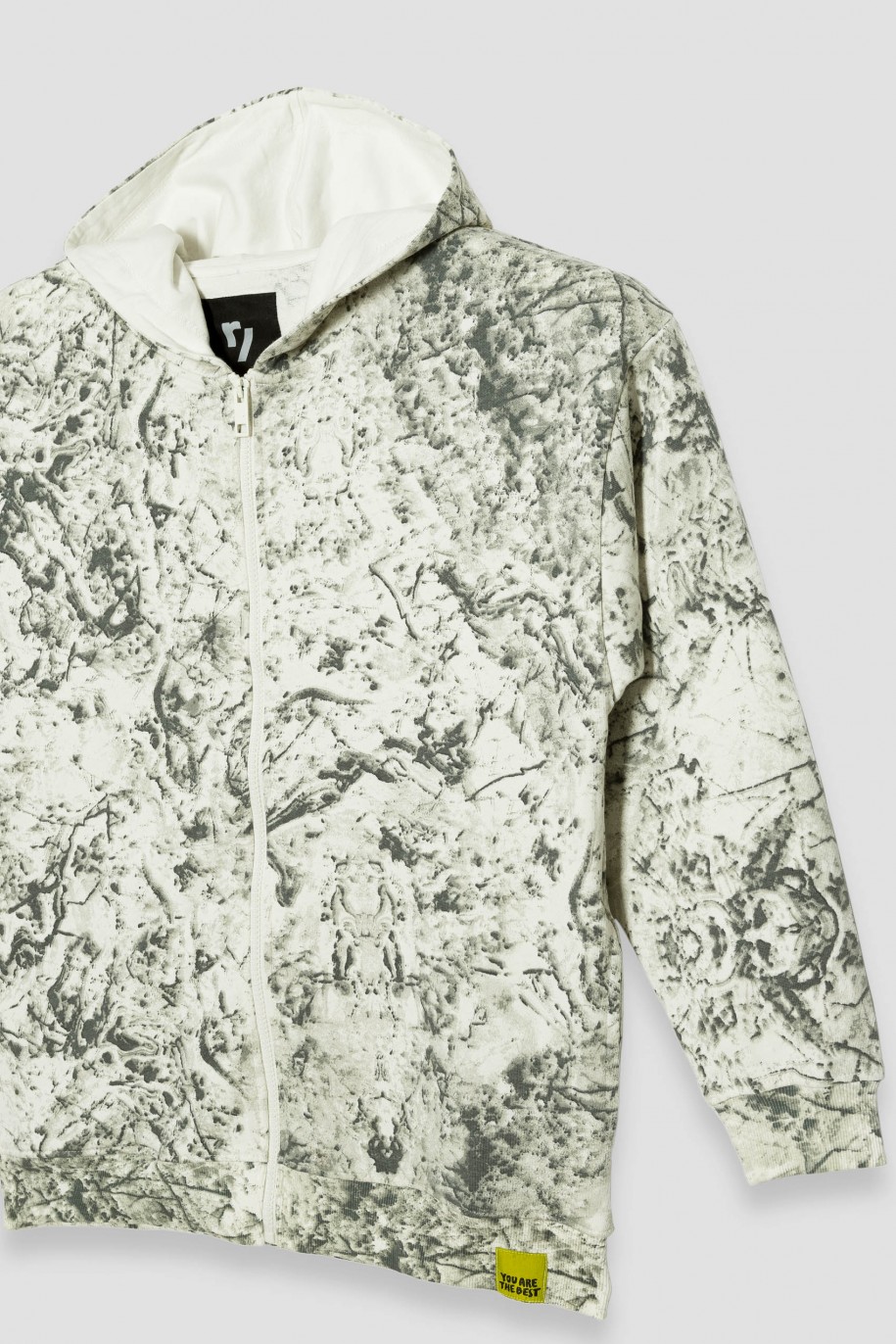 Wielobarwna rozpinana bluza dresowa z nadrukiem tie dye i kapturem - 42699