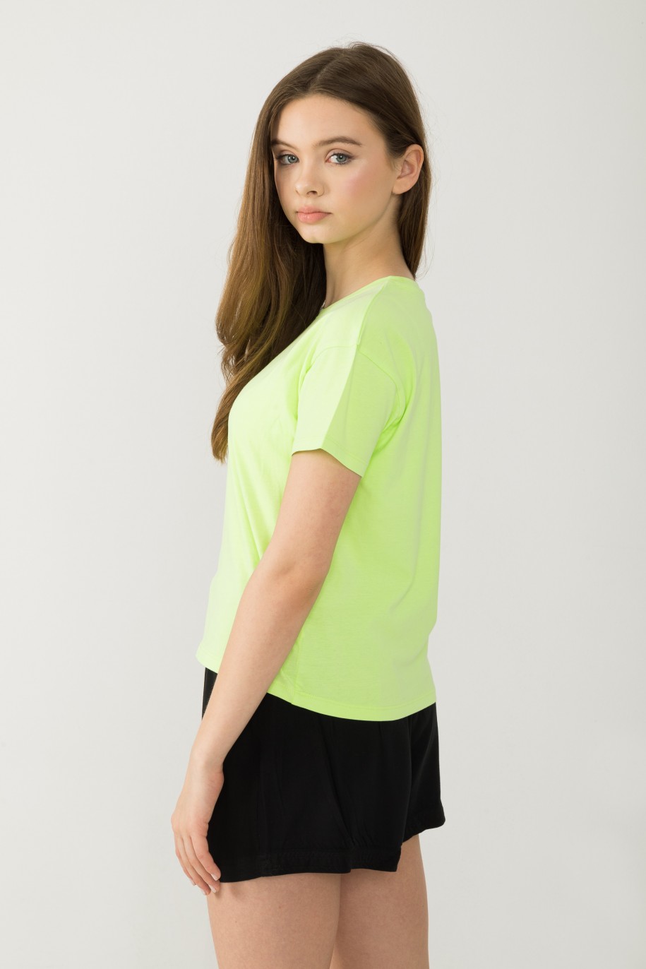 Limonkowy T-shirt z wypukłym nadrukiem - 42757