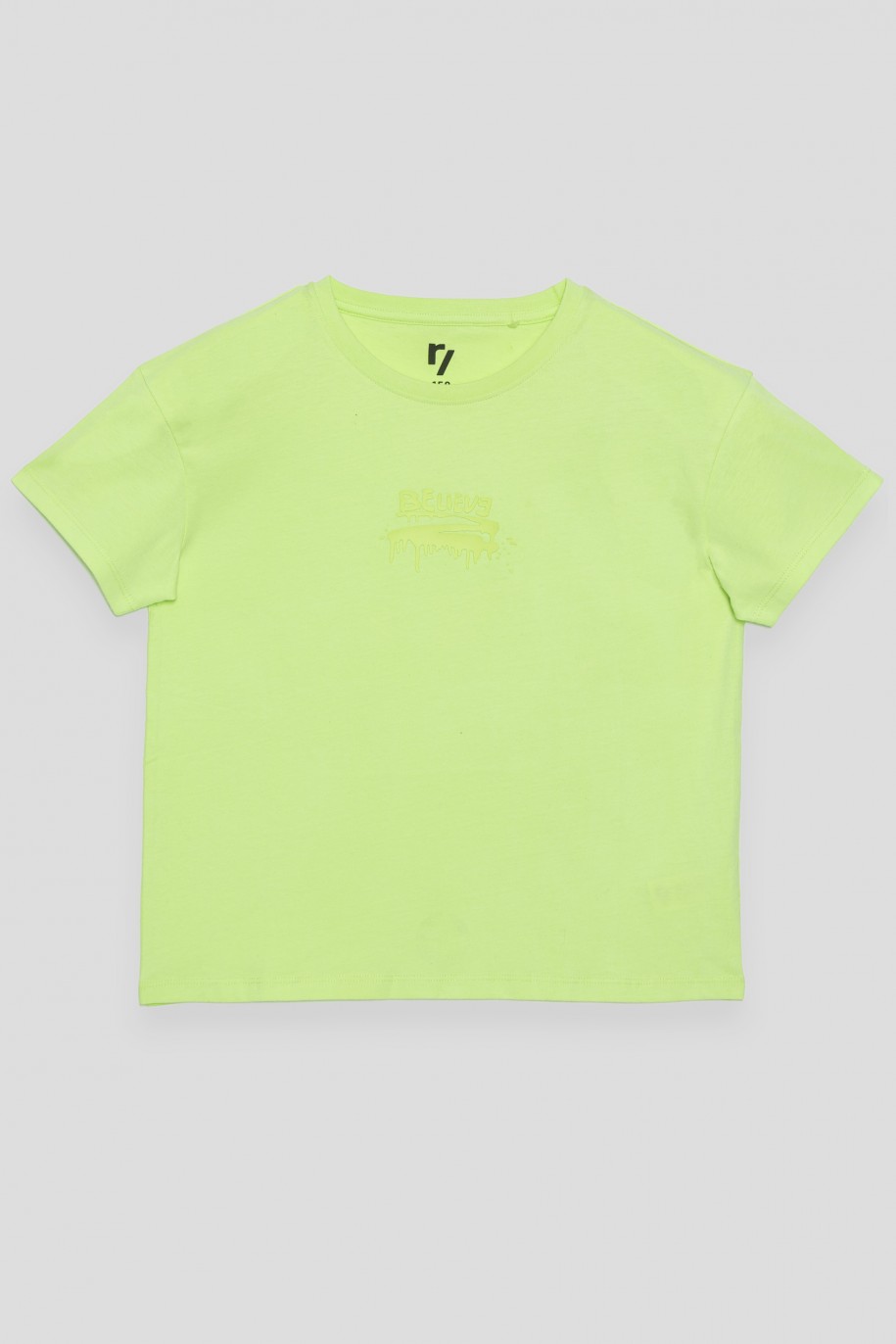 Limonkowy T-shirt z wypukłym nadrukiem - 42760