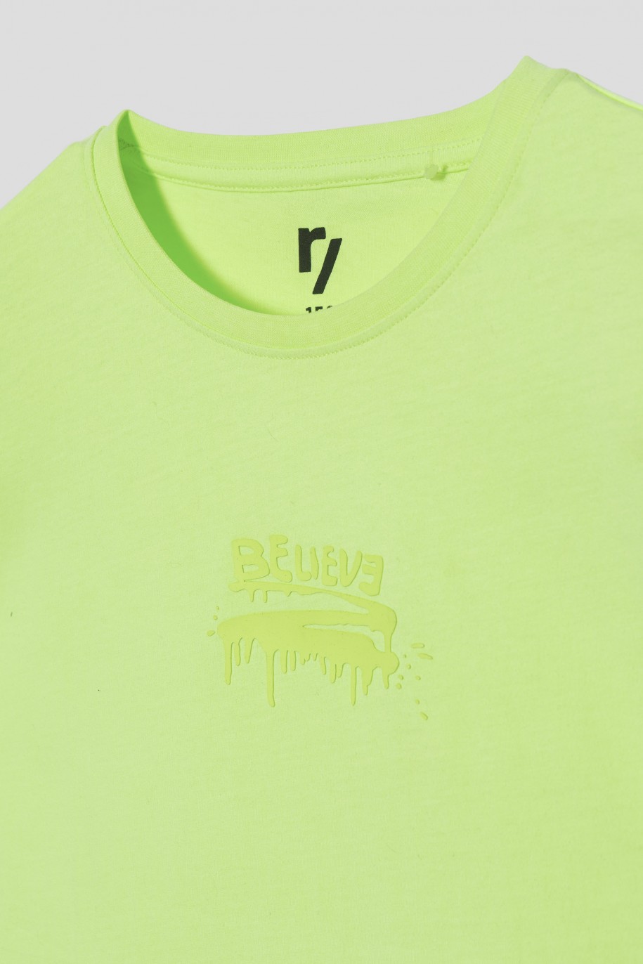 Limonkowy T-shirt z wypukłym nadrukiem - 42761